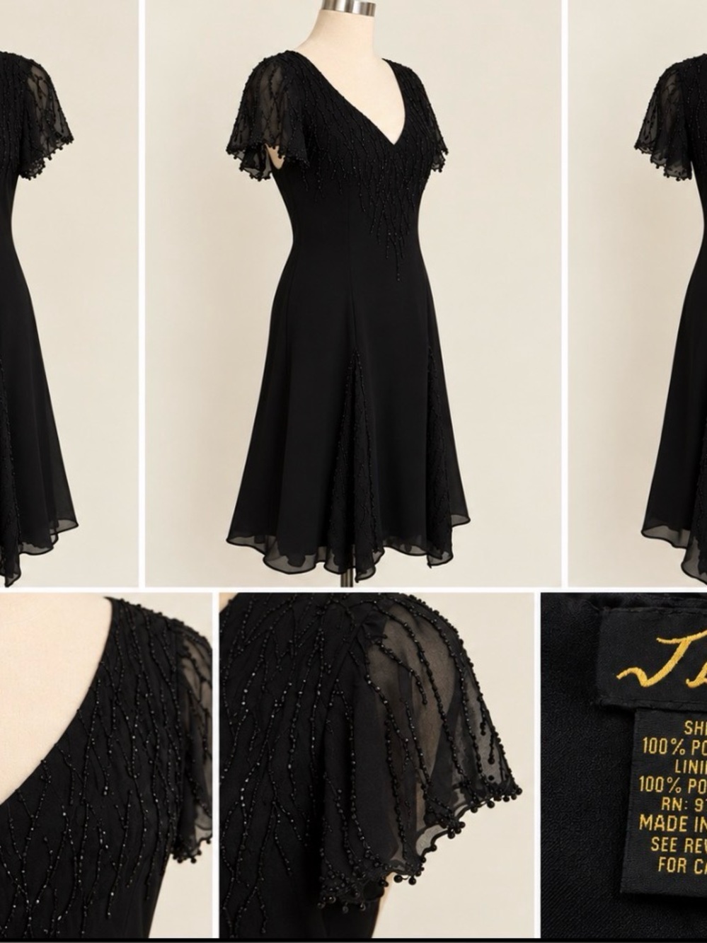 J. Laxmi Black V-Neck Midi Dress Size 12 NWT